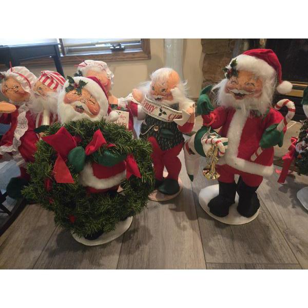 Sixteen Large Annalee Vintage Felt Dolls With Wood Base & Brass Nameplates