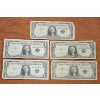 Image 1 : Five $1 United States 1957 Silver Certificate Notes In Various Conditions ~ $5 Face Value