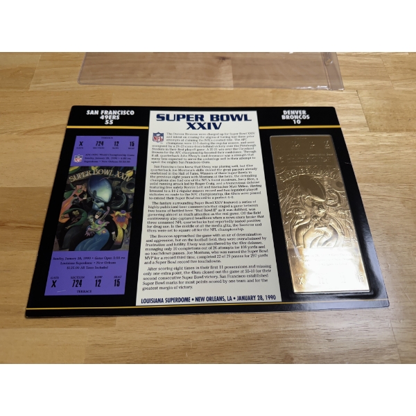 Authentic 1990 Super Bowl XXIV NFL Football Ticket & 24K Gold Plated Ticket - Mint Condition 
