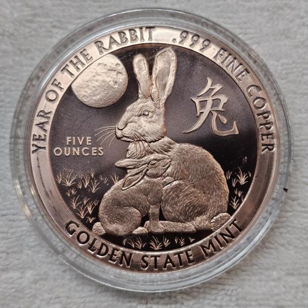 GS Mint  Year of the Rabbit  5oz .999 Fine Copper Round