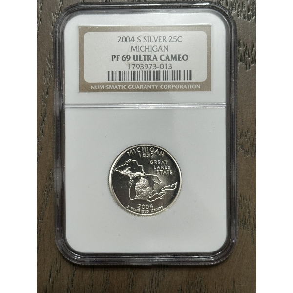 NGC PF69 Ultra Cameo 2004-S Silver State Quarter - Michigan