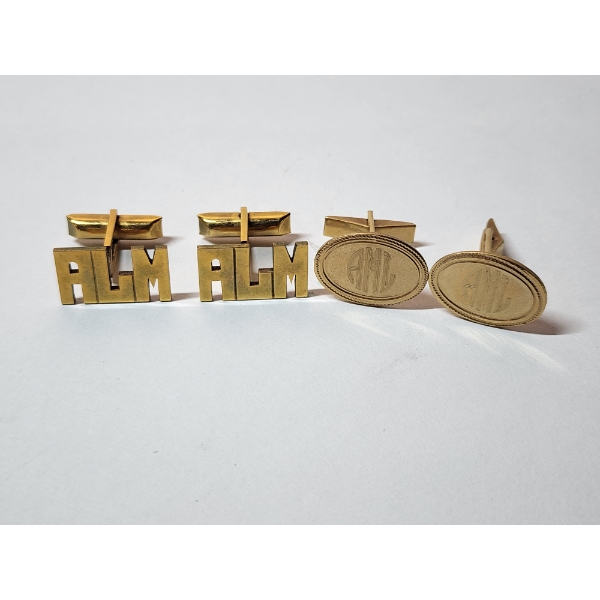 2 Sets of Gold-Filled ALM Initial Cufflinks Total Weight: 14.8g