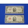 Image 1 : x2 United States $2 Red Seal Notes: 1928 G & 1928 D - Very Good - In Protective Sleeves