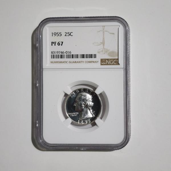 NGC PF67 Graded 1955 United States Washington 90% Silver Quarter 