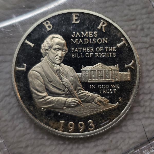1993-S 90% Silver Proof James Madison Bill of Rights Commemorative Half Dollar