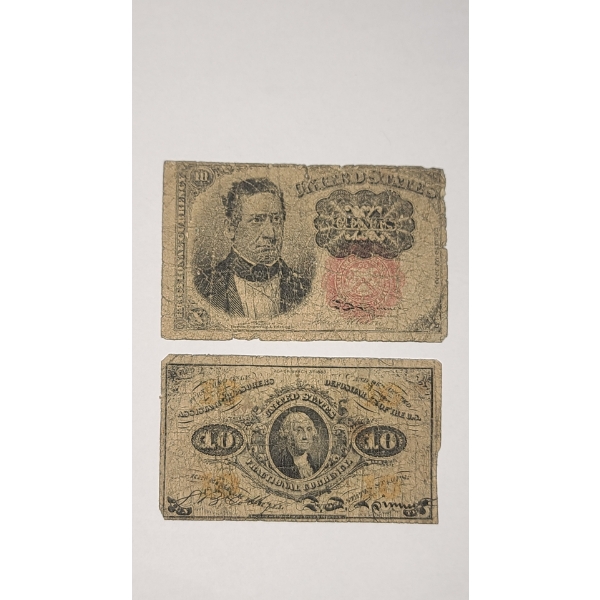 (2) U.S Fractional Currency Notes - Fifth Issue 1874 10 Cent Note & Third Issue 1863 10 Cent Note