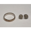 Image 1 : Sterling Silver Wedding Band (Size 12) & Pave-set Diamond Stud Earrings - Total Weight: 7.1g