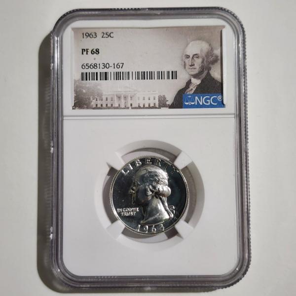 NGC PF68 GRADED 1963 United States 90% Silver Washington PROOF Quarter