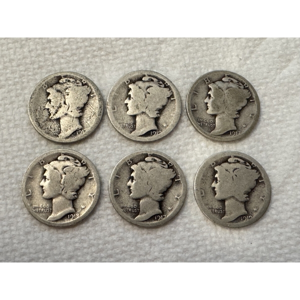 6 - United States Mercury Silver Dimes - Harder To Find Dates