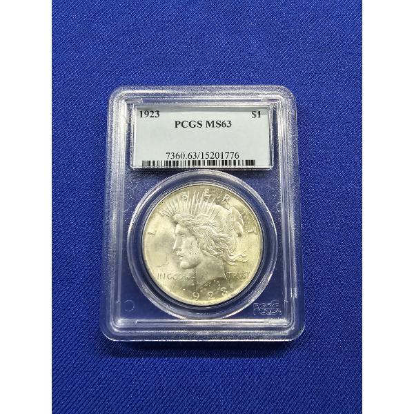 1923 Brilliant Uncirculated Silver Peace Dollar PCGS MS63 - Excellent Coin!