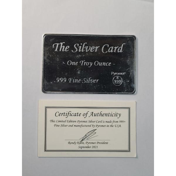 Pyromet 1 Troy Oz .999 Fine Silver Card With COA