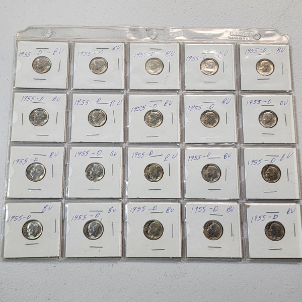 $2.00 Face Value of 1955-D BU 90% Silver Roosevelt Dimes