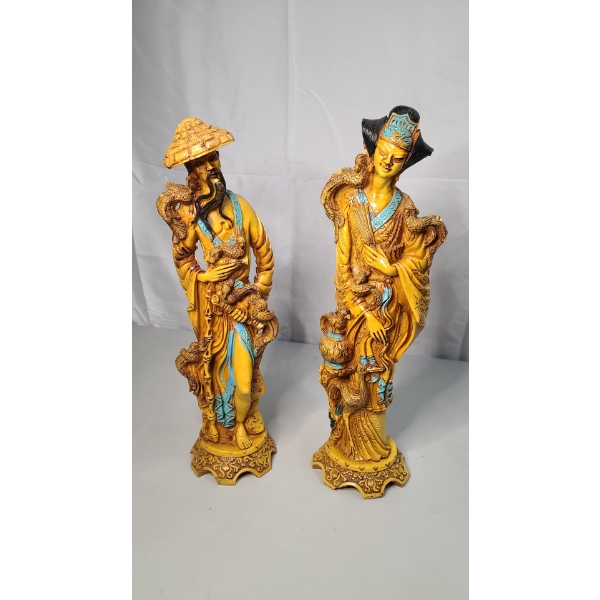 Vintage Artmark 14" Tall Asian Couple Resin Figurines Made In Italy 