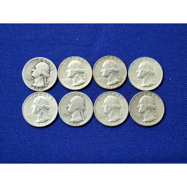 Assorted Years Silver Washington Quarters Face Value $2.00