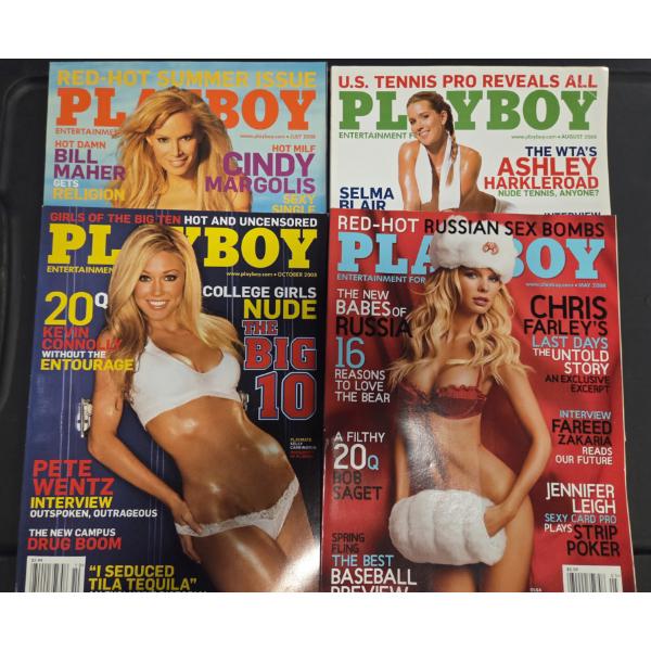 Four 2008 Excellent Condition Playboy Magazine Collectors Issues Featuring Big 10 Girls & Summer Iss