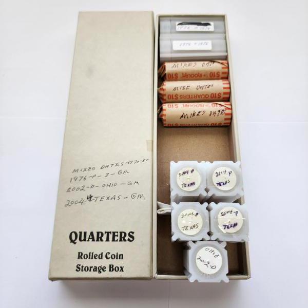 NEARLY FULL BOX & ROLLS - 10 Assorted U.S. Quarter Rolls - Approx. Face Value $100.00