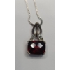 Image 3 : Sterling Silver Pendant With Cushion-Cut Red Garnet & Diamond On Sterling 18" Necklace -Weight: 3.7g