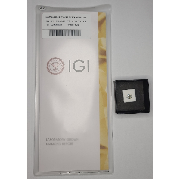 IGI Laboratory Grown Loose 1.40 Carat Oval Brilliant Diamond With Paperwork