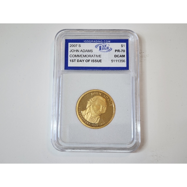IGS GRADED MS65 2007-S John Adams Commemorative FDOI $1 Coin