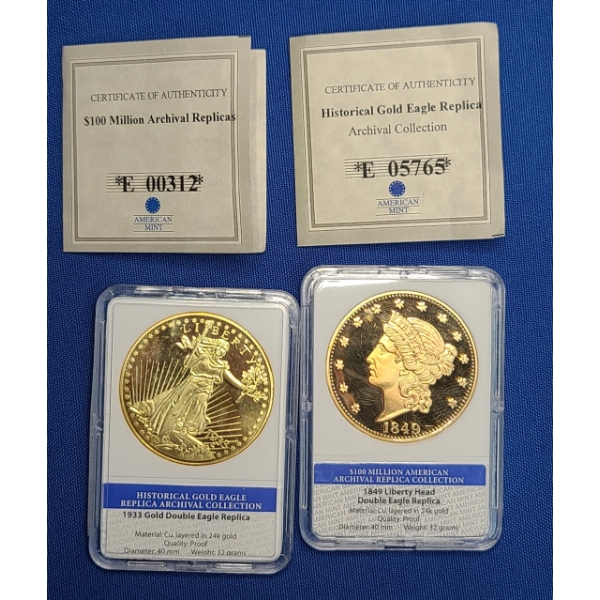 1933 Gold Double Eagle Replica Archival Coin & 1849 Liberty Head Double Eagle Replica Archival Coin 