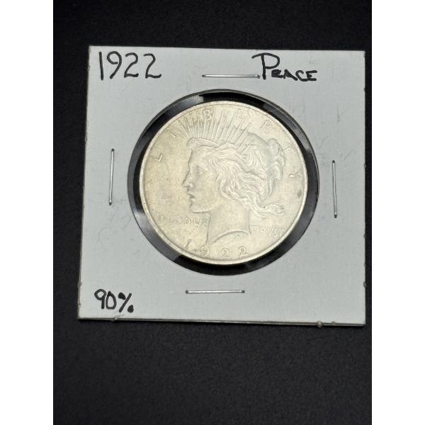 1922 Silver Peace Dollar - 90% Silver - In Coin Holder - Mintage 17,475,000
