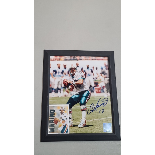 Autographed And Framed 8x10 Photo Of Miami Dolphins #13 Dan Marino With Authentication & '91 Card
