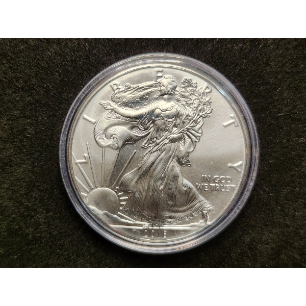 1 Oz .999 Fine Silver 2018 American Eagle Round in Capsule Protector