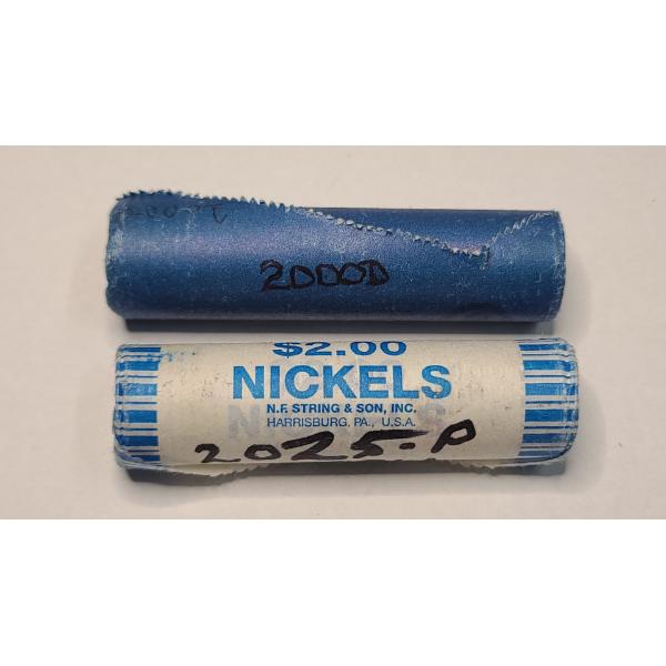 $2 Roll Of 2000-D Jefferson Nickels & $2 2025-P Bank Wrapped Roll Of Jefferson Nickels - FV: $4