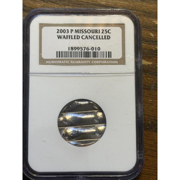 NGC 2003 P Missouri 25C Waffled Cancelled Coin - Quarter - Slabbed 