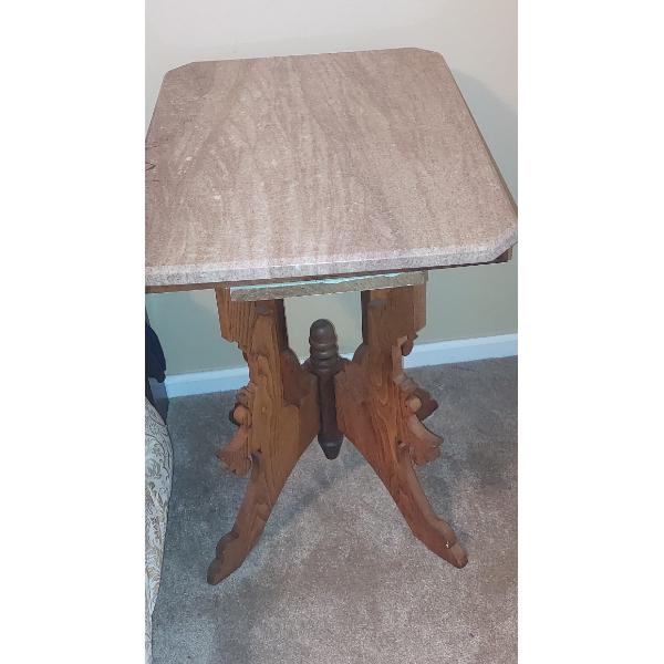 Vintage Marble Top 4 Leg Pedestal Side Table (Permanent Assembly Required) 30" x 27" x 19"