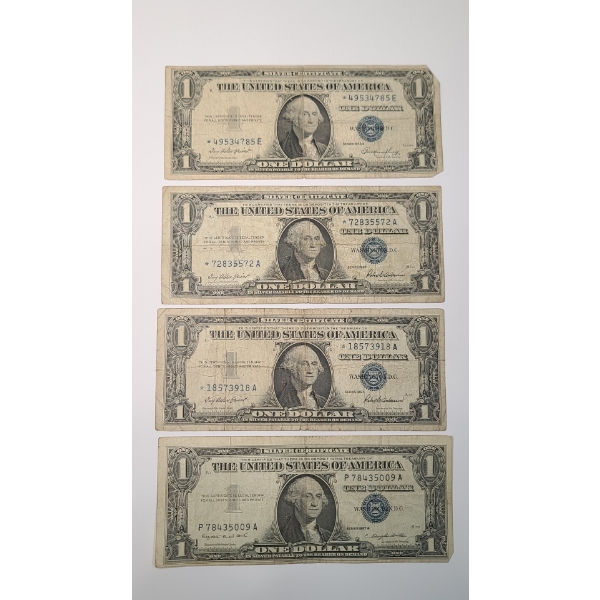 1935 E, 1957, 1957 A STAR $1 Silver Certificate Bank Notes - Face Value: $4.00