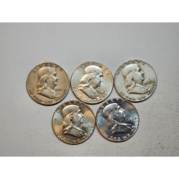 Assorted Years Silver Franklin Half Dollars Face Value: $2.50