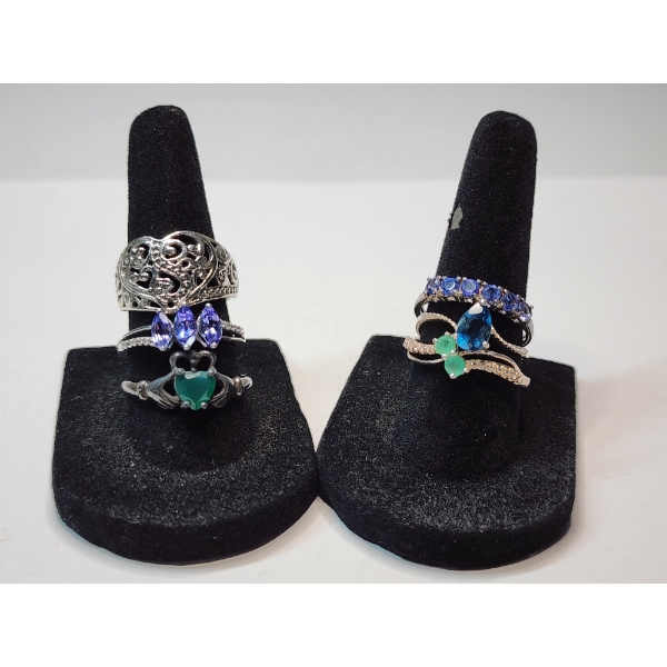 Six Assorted Sterling Silver Rings with Various Gemstones and Styles TW: 13.0g