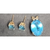 Image 1 : 14K Gold Oval-Cut Blue Topaz Pendant & 14K Gold Square-Cut Blue Topaz Earrings - Total Weight: 4.2g