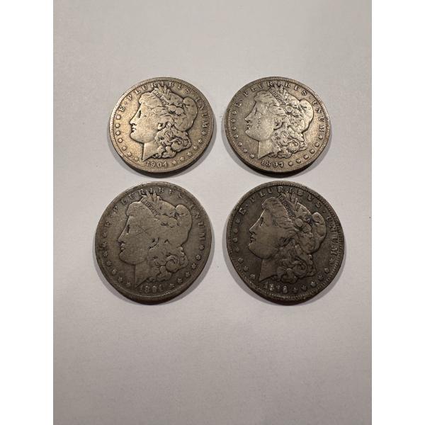 4 - United States Morgan Silver Dollars - Excellent Condition - Guaranteed Authentic
