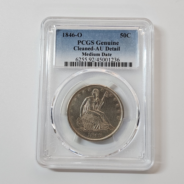 U.S. 1846-O Seated Liberty Half Dollar - 90% Silver - PCGS Genuine Au Detail, Cleaned - Med. Date 