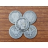 Image 1 : Five Assorted United States 90% Silver Barber Quarters ~ $1.25 Face Value!