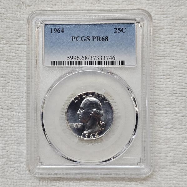1964 90% Silver Washington Quarter Proof Coin Graded PR68 by the PCGS