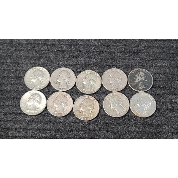 (10) Assorted Years 90% Silver Washington Head Quarters 