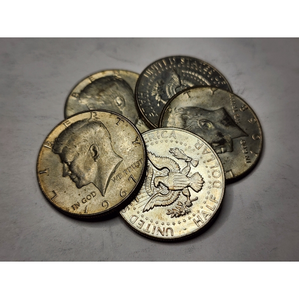 Five 40% Silver Kennedy Half Dollars - $2.50 Face Value