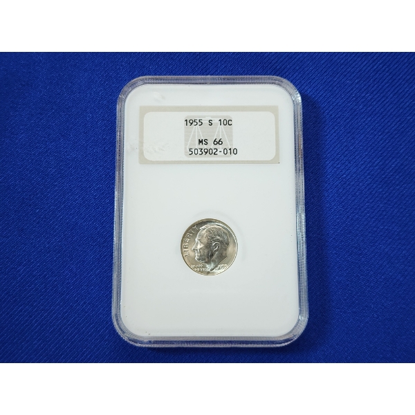 NGC MS 66 1955-S Silver Roosevelt Dime