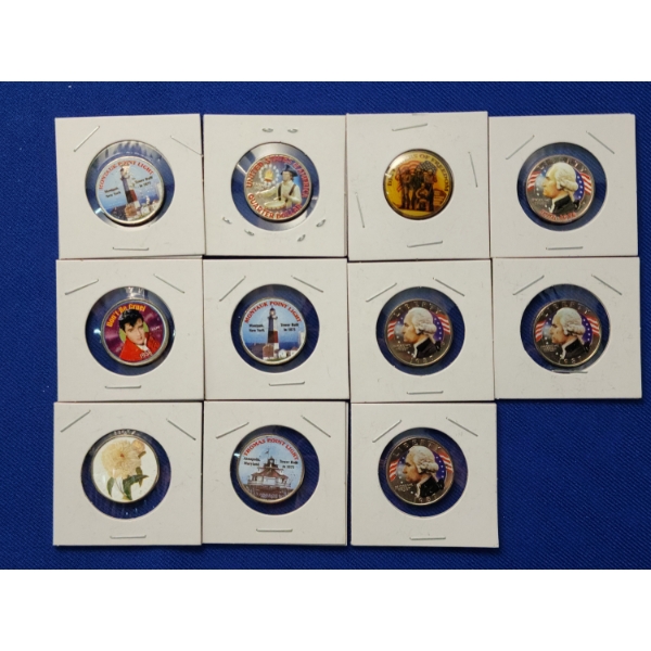 x11 Colorized Statehood Quarters Including Elvis Presley, Flowers, Lighthouses FV: $2.75