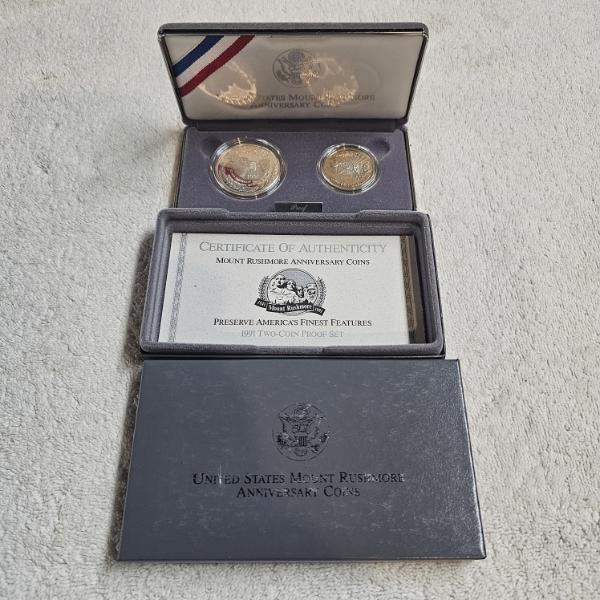 US Mint Gem Proof 1991 Mt Rushmore Anniversary Coin Set ft. 90% Fine Silver $1 Coin - 0.7734ozt ASW