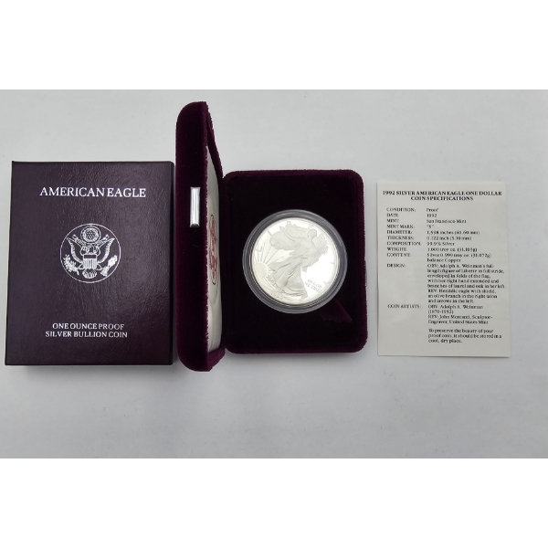 1992 "S" One Ounce Silver American Eagle Proof