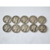 Image 1 : x10 Assorted Years & Mint Marks U.S. 90% Silver Mercury Dimes FV: $1.00