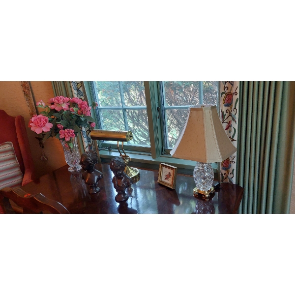 Excellent Group Of Table Top Collectibles Incl's Crystal Lamp Vase Bronze Sculptures & More