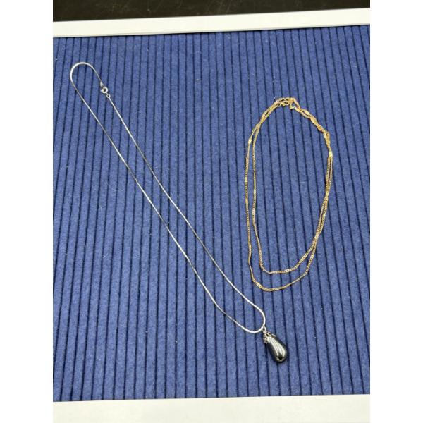 2 necklaces - Gold Chain & Gray Eggplant Shape Pendant Necklace - Costume Pieces