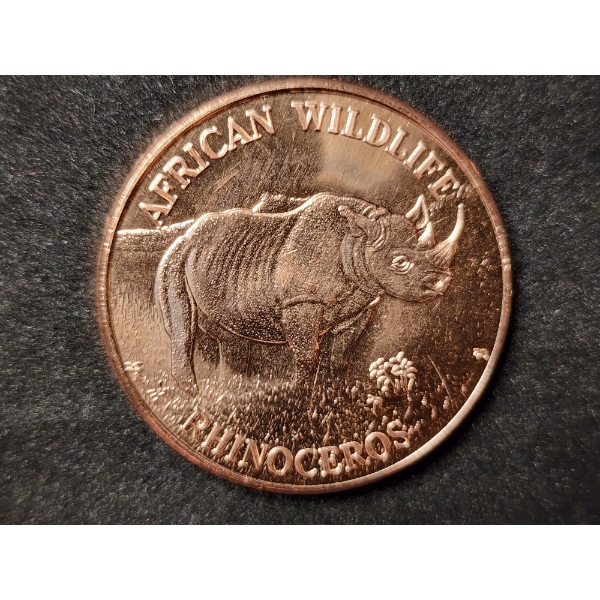 African Wildlife Rhinoceros 1 Oz .999 Fine Copper Round