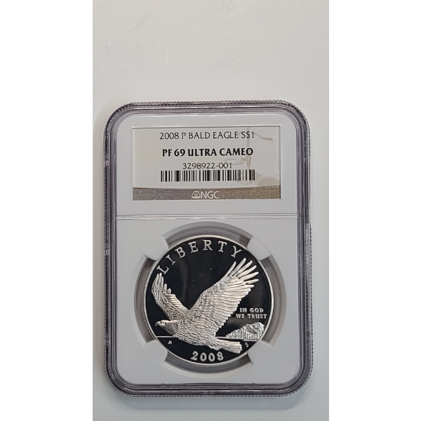  NGC 2008-P PF 69 ULTRA CAMEO Bald Eagle Commemorative 90% Silver Proof Dollar