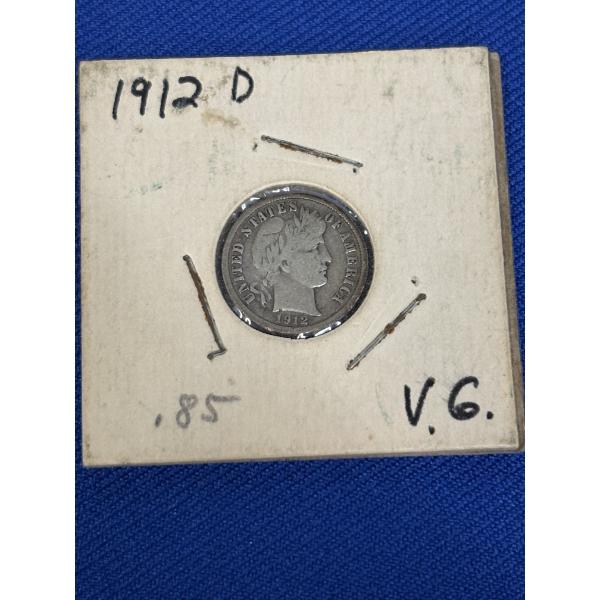 90% Silver - 1912 D Barber Dime - Mintage 11,760,000